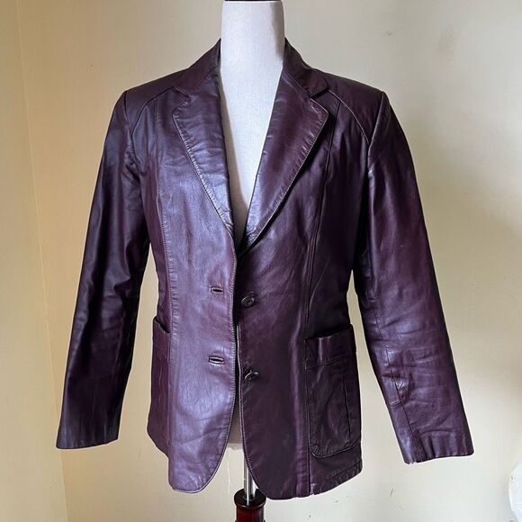 Vintage 80s Wilsons Suede & Leather Burgundy Blazer Jacket Women’s Size 12 - Picture 1 of 13